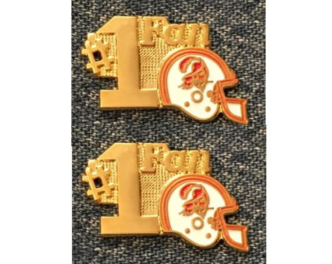 1987 Tampa Bay Buccaneers Lapel Pin ~ Set of 2 ~ #1 Fan ~ Vintage ~ NFL ~ Logo ~ Football Helmet