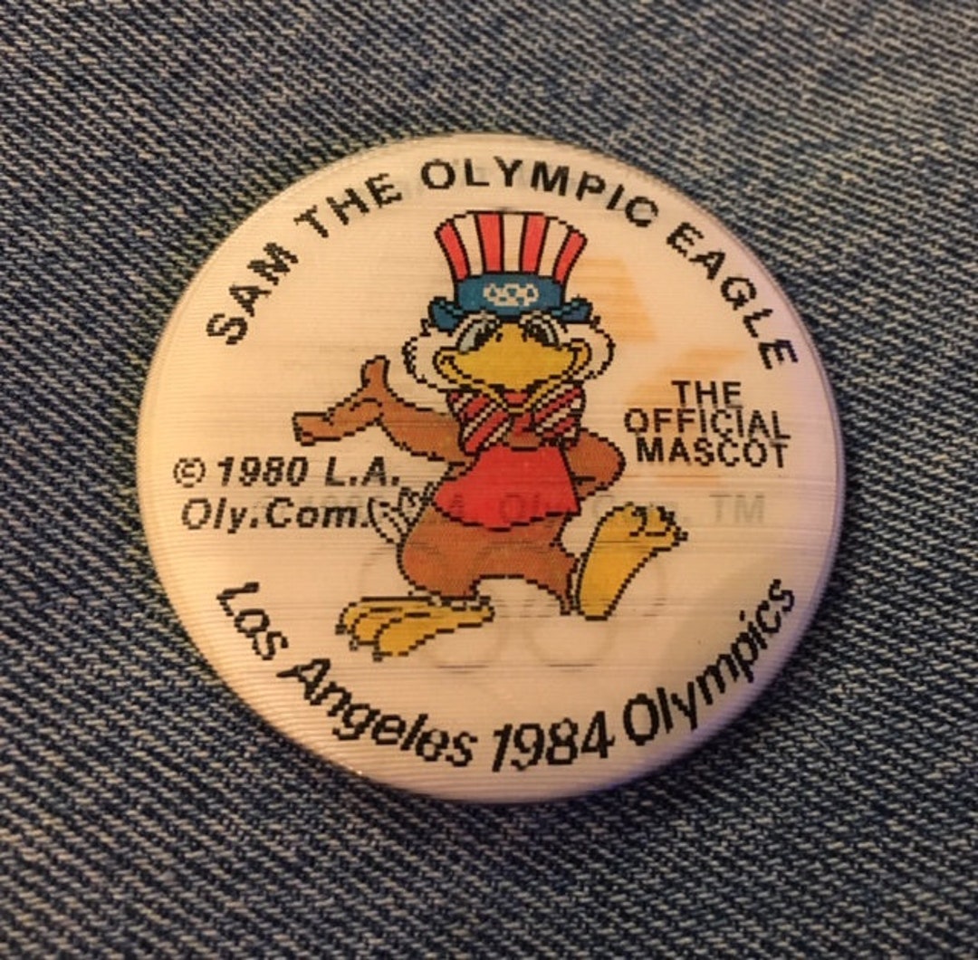 Épinglette olympique d'escrime ~ Mascotte Sam the Eagle ~ Jeux d'été de Los Angeles 1984 ~ LA 84 ~ Cloisonné ~ White Star - France