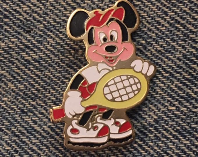 Mickey Mouse Tennis Brooch Pin ~ Walt Disney Productions ~ 80's vintage