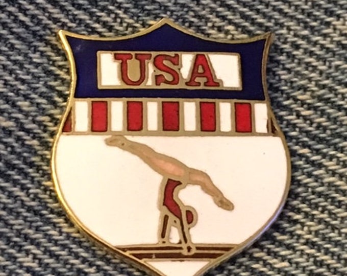 Gymnastics Olympic Pin ~ Balance Beam ~ USA ~ Shield ~ 1984 Los Angeles ~ Cloisonné Designs by Margarita