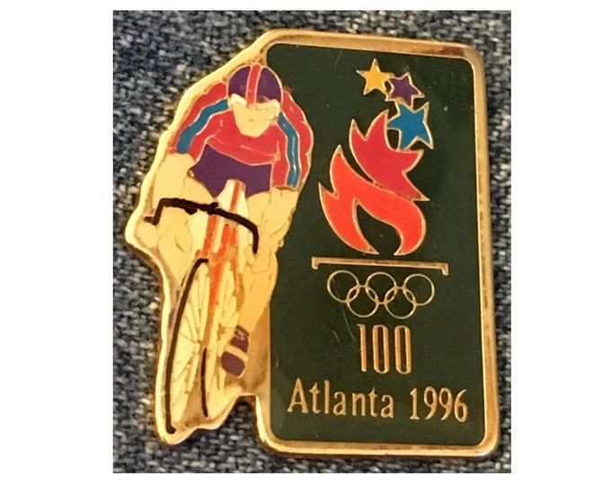 Cycling Olympic Pin ~ 1996 Atlanta Summer Games with Torchmark Logo ~ by Imprinted Products Inc.