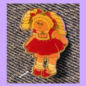 Cabbage Patch Doll Brooch Pin ~ © 1983 OAA Inc. ~ Red Dress ~ by H. Eldon Ltd