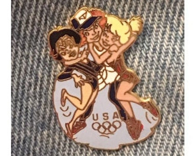 1988 Seoul Olympic Pin ~ Hanna-Barbera Characters: Coach Betty with Olympikids Mandy & Diana