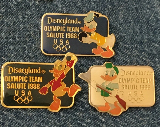 Lot of 3 ~ Donald Duck Disney Pin ~ Bowling ~ Handball ~ Shooting ~ Olympic Seoul ~ 1988