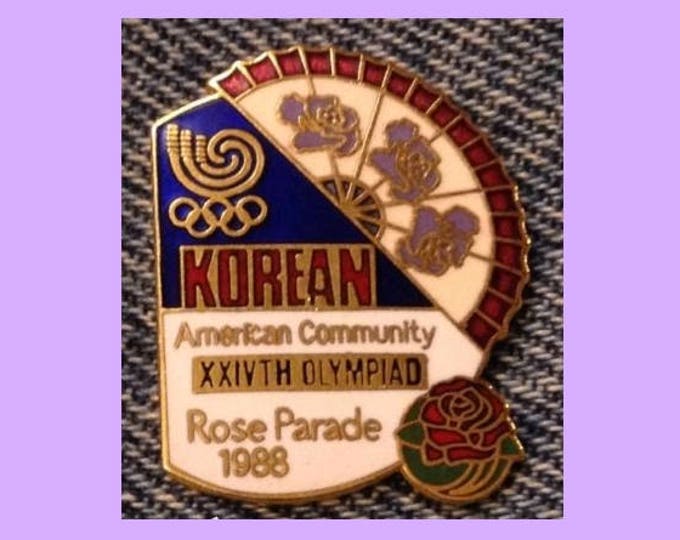 Rose Bowl Parade Pin ~ 1988 Seoul Korea ~ Games Logo ~ Korean ~ Cloisonne ~ Olympic Logo 5-Rings
