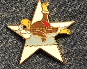 Synchronized Swimming Olympic Pin  ~ Mascot Sam the Eagle ~ 1984 Los Angeles Summer Games ~ LA  84 ~ Cloisonné~White Star