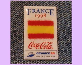 1998 World Cup Soccer ~ Vintage Football Pin ~ Flag ~ Spain ~ Coca Cola ~ Coke ~ Sponsor