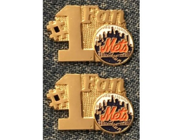 1987 New York Mets ~ Set of 2 ~ Baseball Lapel Pin ~ #1 Fan ~ Vintage MLB