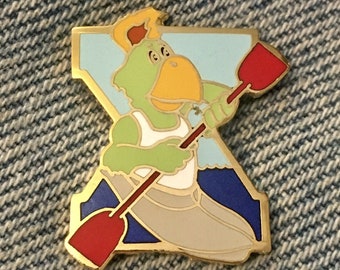 Kayak - Canoeing Lapel Pin ~ 1987 Pan Am Games at Indianapolis ~ Mascot Amigo the green parrot ~ Indianapolis