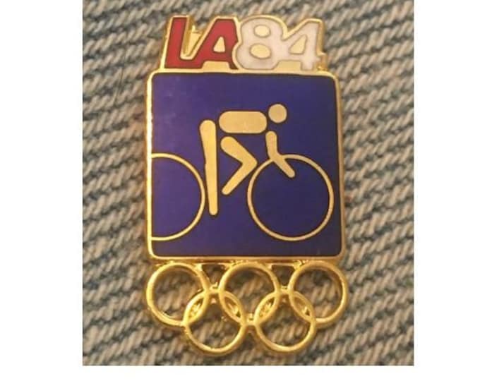 Cycling Olympic Pin ~ 1984 Los Angeles ~ LA ~ Blue ~ Pictogram ~ Cloisonné ~ small size version