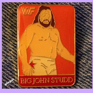 Wrestling Brooch Pin ~ Big John Studd ~ 80&#39;s Vintage WWF