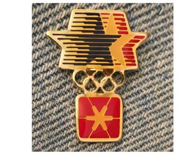 Pacific Telesis Olympic Sponsor Logo Pin ~ 1984 Los Angeles with Stars in Motion Logo ~ Domed Emamel