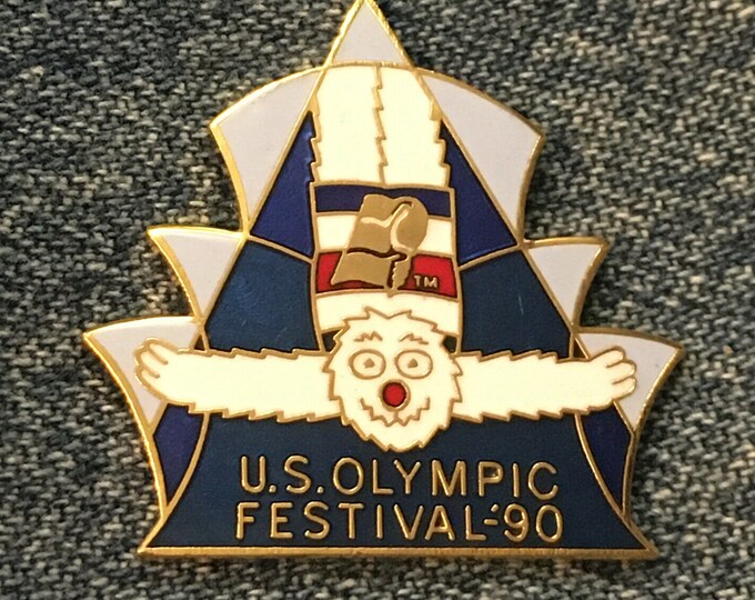 Diving Lapel Pin Badge ~ U.S. Olympic Festival ~ 1990 ~ Mascot Willie