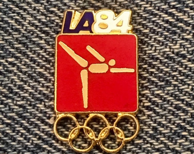 Gymnastics Olympic Pin ~ 1984 Los Angeles ~ LA ~ Red ~ Pictogram ~ Cloisonné ~ small size version
