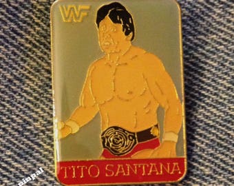 Wrestling Brooch Pin ~ Tito Santana ~  80's Vintage WWF