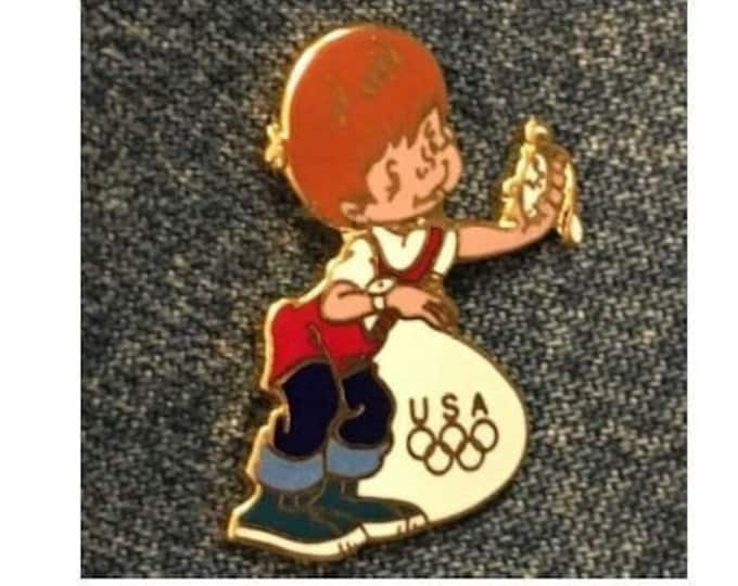 1988 Seoul Olympic Pin ~ Niki with stop watch ~ Hanna-Barbera Olympikids Cartoon Collection