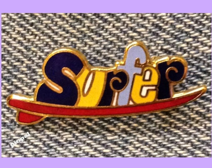 Surfer Pin ~ Surfboard  ~ 80's vintage cloisonne