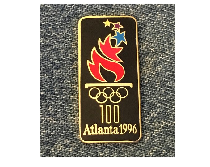 1996 Olympic Lapel Pin ~ Torchmark Logo ~ Black ~ Atlanta Summer Games