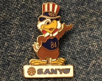 1984 Olympics Pin ~ Mascot Sam the Eagle ~ Los Angeles ~ LA ~ Sponsor ~ Sanyo