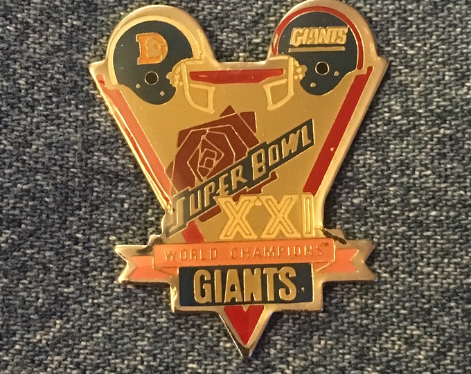 New York Giants Lapel Pin ~ Super Bowl 21 ~ XXI ~ World Champions ~ NFL ~ Football ~ Issued 1988 by Peter David Inc.