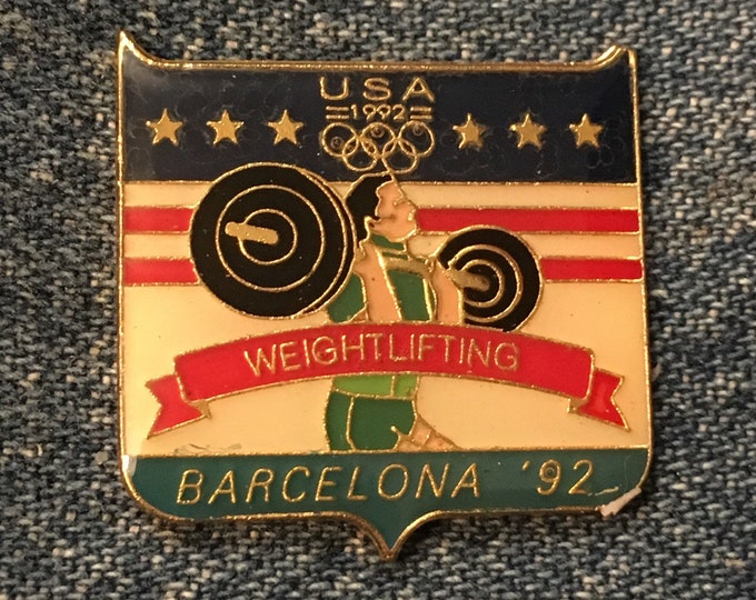 Weightlifting Olympic Pin ~ USA Team ~ 1992 Barcelona, Spain