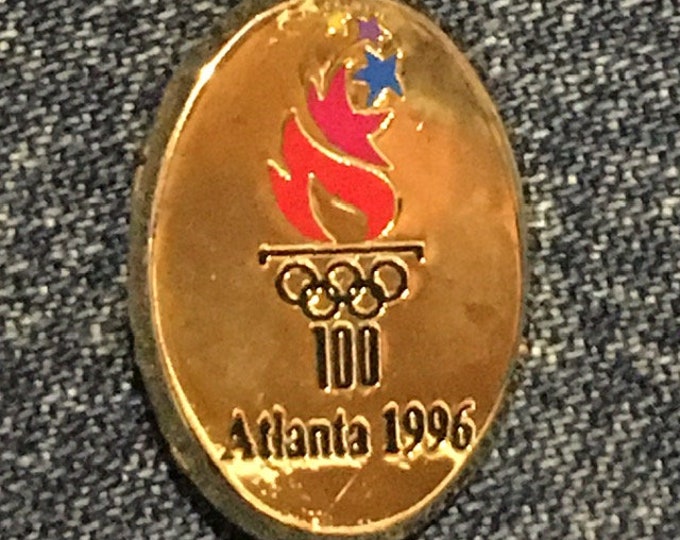 1996 Atlanta Summer Games Olympic Pin ~ Gold Tone Oval ~ Torchmark ~ by HoHo NYC