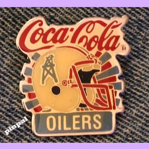 Houston Oilers Brooch Pin ~ NFL ~ Football ~ 80&#39;s vintage ~ Coca Cola ~ Coke