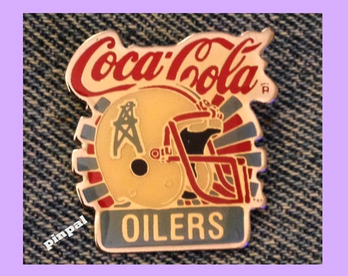 Houston Oilers Brooch Pin ~ NFL ~ Football ~ 80's vintage ~ Coca Cola ~ Coke