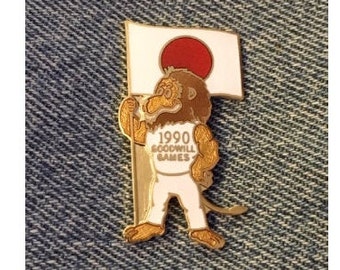Goodwill Games 1990 Pin ~ Mascot Unitus the Lion ~ Flag ~ Japan