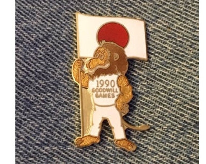 Goodwill Games 1990 Pin ~ Mascot Unitus the Lion ~ Flag ~ Japan ~ plus... Goodwill Ambassador Bonus pin