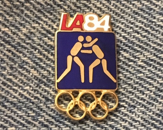 Wrestling Olympic Pin ~ 1984 Los Angeles ~ LA ~ Blue ~ Pictogram ~ Cloisonné ~ small size version