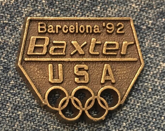 Olympic Pin ~ 1992  Barcelona Summer Games ~ USA Team Sponsor ~ Baxter