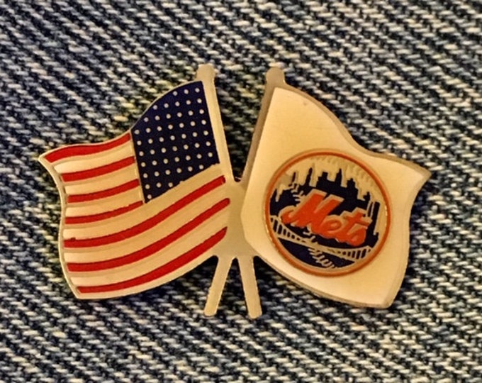 New York Mets Lapel Pin ~ MLB ~ American Flag ~ USA ~ Baseball ~ by CP&D 1991 Vintage