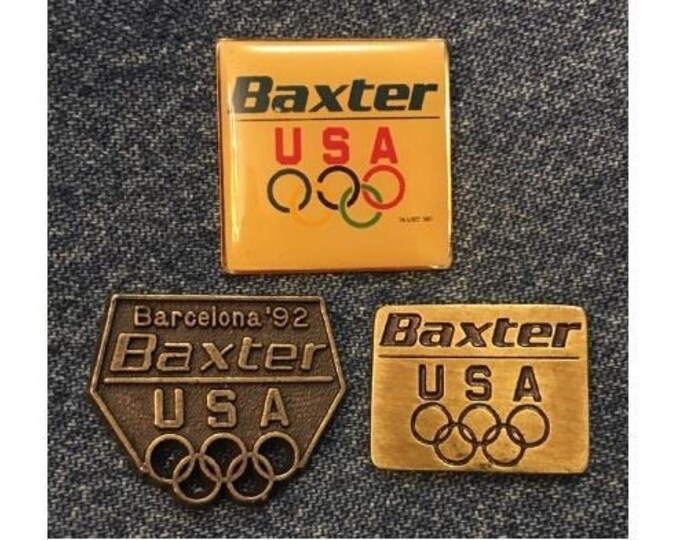 Lot of 3 Olympic Pins ~ 1992 Barcelona ~ USA Team Sponsor ~ Baxter