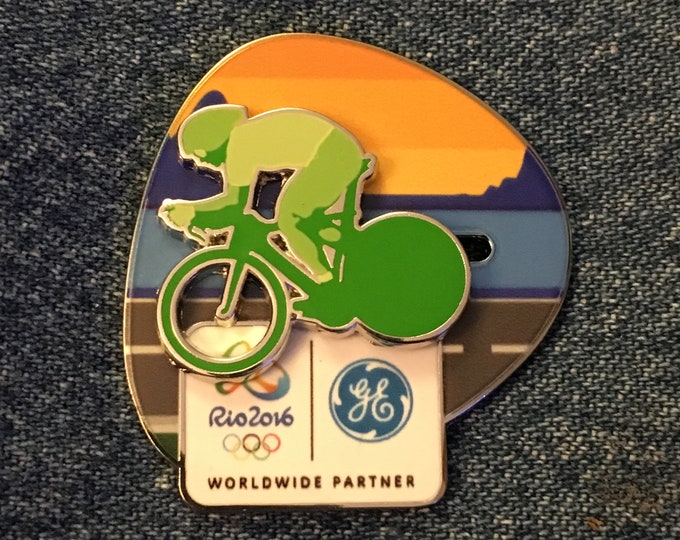 Cycling Olympic Lapel Pin ~ 2016 RIO Logo ~ Slider ~ 3D ~ Sponsor GE ~ Brazil