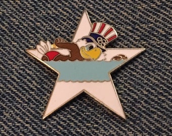 Swimming Olympic Pin  ~ Mascot Sam the Eagle ~ 1984 Los Angeles Summer Games ~ LA  84 ~ Cloisonné~White Star