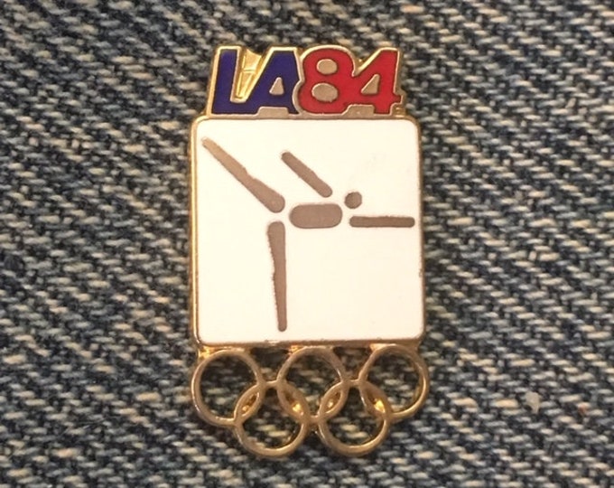 Gymnastics Olympic Pin ~ 1984 Los Angeles ~ LA ~ White ~ Pictogram ~ Cloisonné ~ small size version
