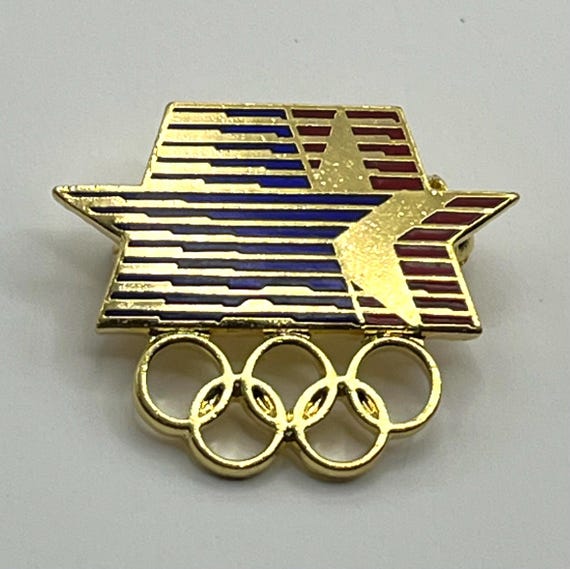 1984 Olympic Brooch Pin ~ LA ~ Los Angeles Summer Games With Stars