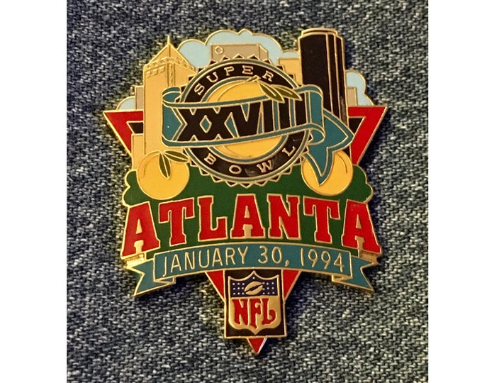Super Bowl XXVIII Pin ~ Skyline ~ NFL Football ~ January 30, 1994 ~ Cowboys and Bills in Atlanta  ~ by Peter David Inc.