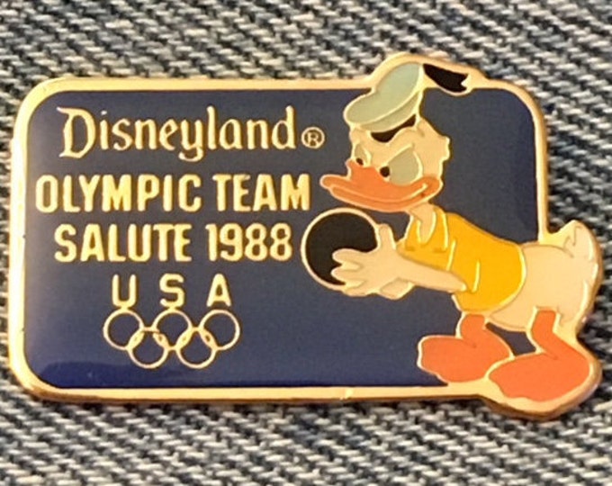 Bowling Disney Brooch Pin ~ Donald Duck ~ Retired ~ Disneyland Team Salute  ~ Olympic Seoul ~ 1988