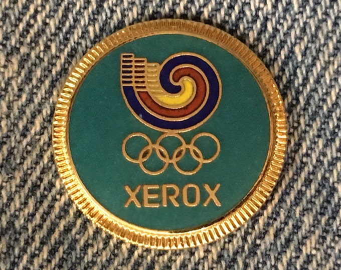 XEROX Olympic Sponsor Pin ~ 1988 Seoul, Korea ~ Round with Gold Tone Trim