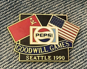 Pepsi Lapel Pin ~ Sponsor ~ 1990 Goodwill Games ~ USA & USSR Flag