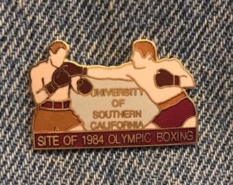 Boxing Olympic Pin ~ 1984 Los Angeles ~ USC Venue Site ~ Cloisonné by Sun Unlimited