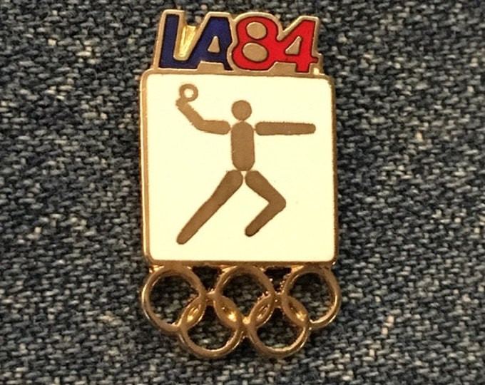 Handball Olympic Pin ~ 1984 Los Angeles ~ LA ~ White ~ Pictogram ~ Cloisonné ~ small size version