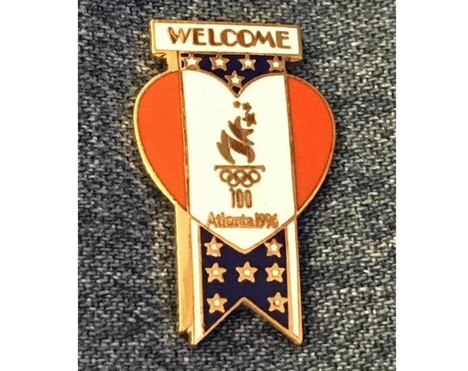 1996 Olympic Lapel Pin ~ Welcome ~ Heart ~ Stars ~ Atlanta Summer Games by HoHo NYC