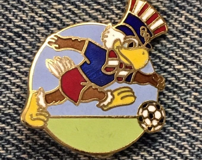 Soccer Olympic Brooch Pin ~ 1984 ~ Los Angeles ~ LA ~ Mascot ~ Sam the Eagle