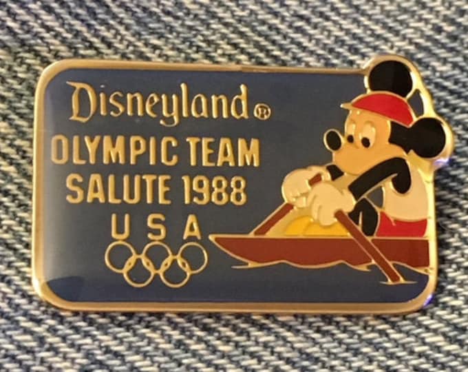 Rowing Disney Brooch Pin ~ Mickey Mouse ~ Retired ~ Disneyland Team Salute  ~ Olympic Seoul ~ 1988
