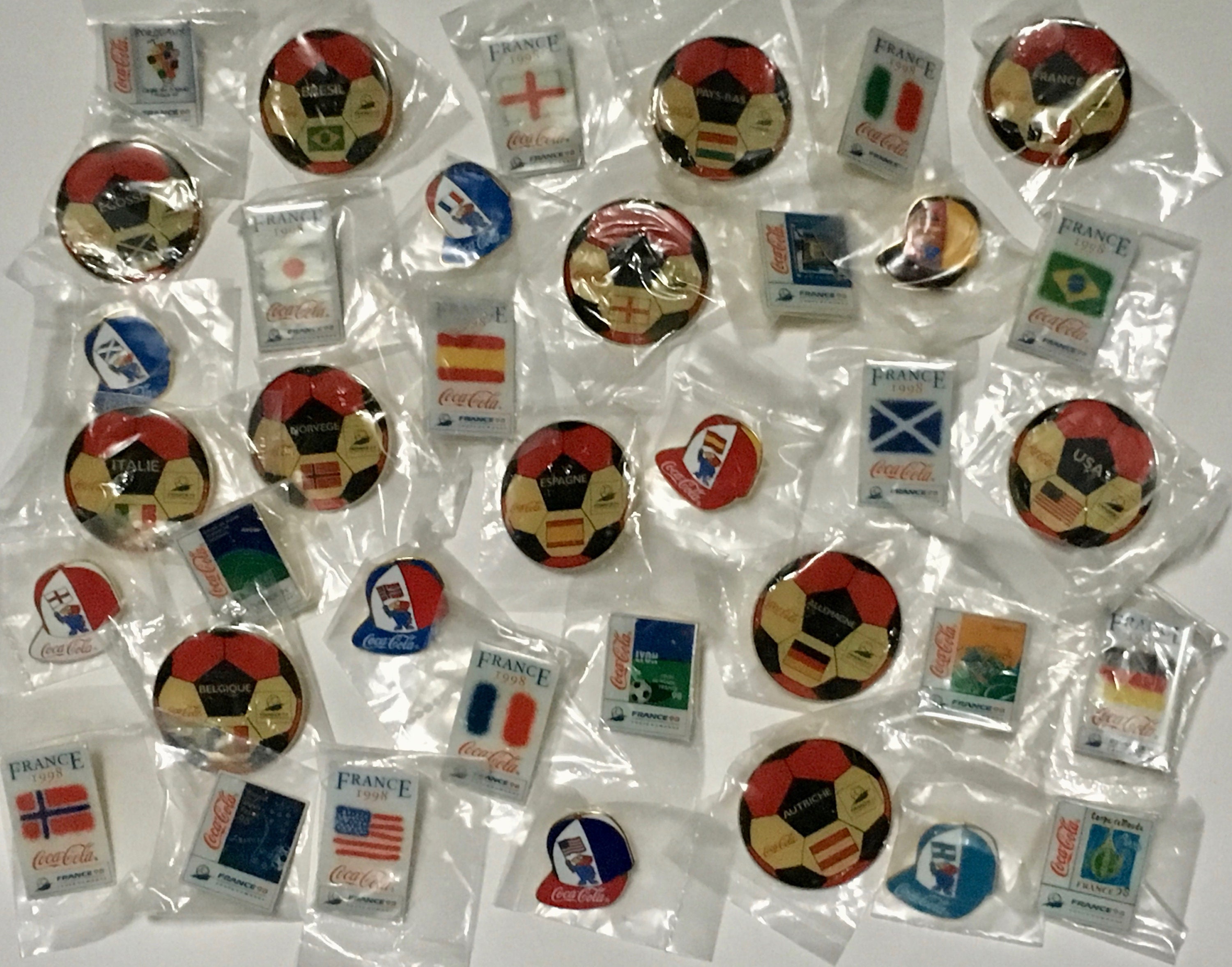 Lot of 37 World Cup Pins Soccer Ball Football 1998 Coca Cola Coke