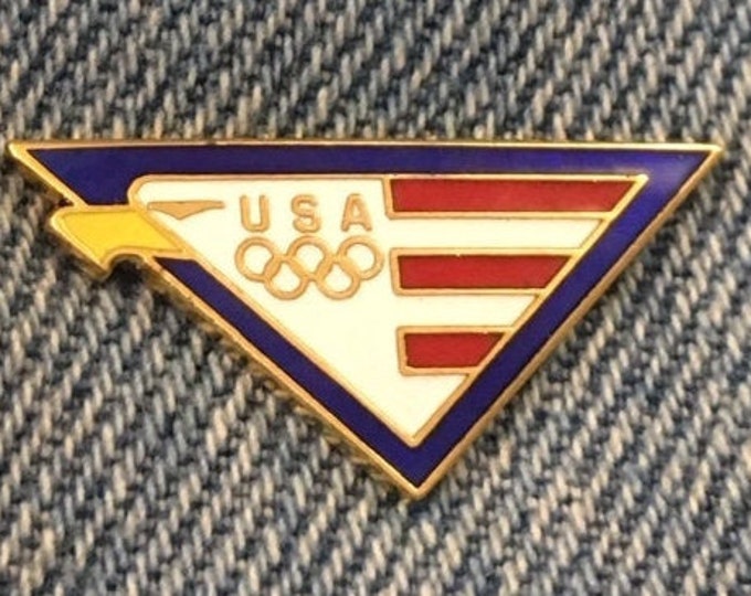 1988 Olympic Pin ~ USA Team ~ Eagle ~ 5 Rings ~ Red, White & Blue ~ by HoHo NYC