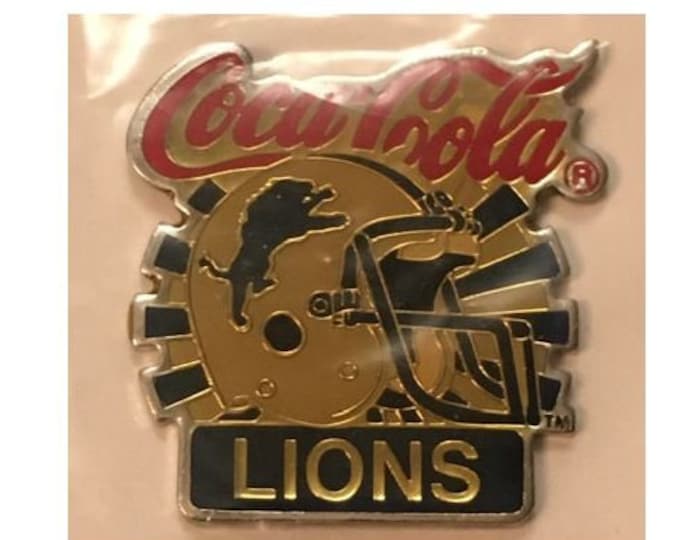 Detroit Lions Brooch Pin ~ NFL ~ Football ~ 80's vintage ~ Coca Cola ~ Coke